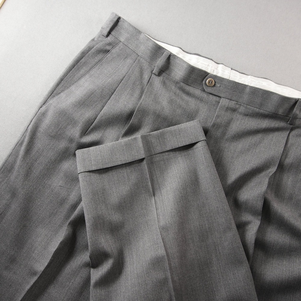 Zanella Austin Pleated Wool Stretch Men Trousers Slacks Dress Pants 40x30 Italy